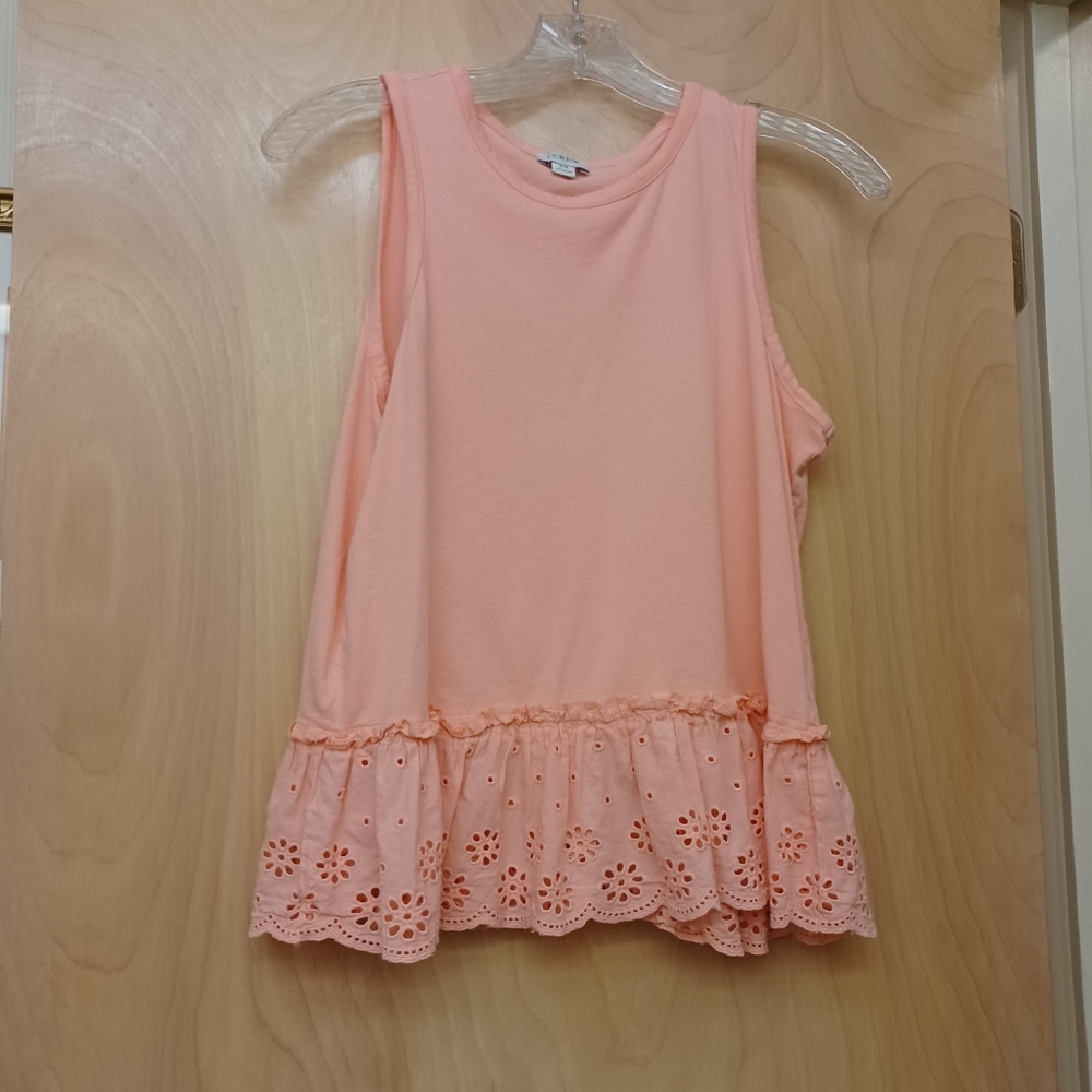 J.Crew Pink eyelet Scallop tank top XS